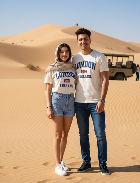 GWCC LE105WN Unisex London England Applique Embroidery T-Shirt Colour Off White  with Navy Applique Sizes XS to 4XL