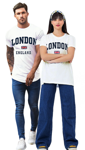 GWCC LE105WN Unisex London England Applique Embroidery T-Shirt Colour Off White  with Navy Applique Sizes XS to 4XL