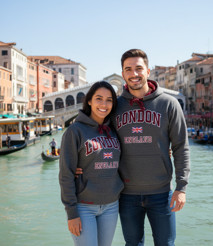 LE129CM Unisex London England Hoodie Hooded Sweatshirt Charcoal Maroon XS-4XL