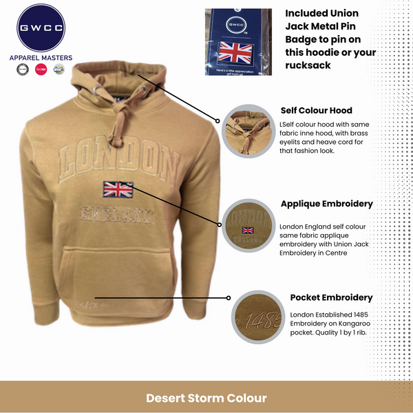 Free Union Jack Pin Badge Unisex London England Sweatshirt Desert Storm