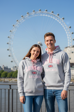 Unisex London England Hoodie Hooded Sweatshirt Grey Baby Pink New 2026 Colour