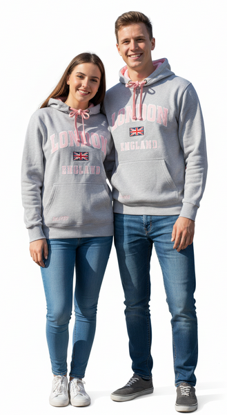 Unisex London England Hoodie Hooded Sweatshirt Grey Baby Pink New 2026 Colour