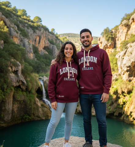 LE129MOW Unisex London England Hoodie Hooded Sweatshirt Maroon off white XS-4XL