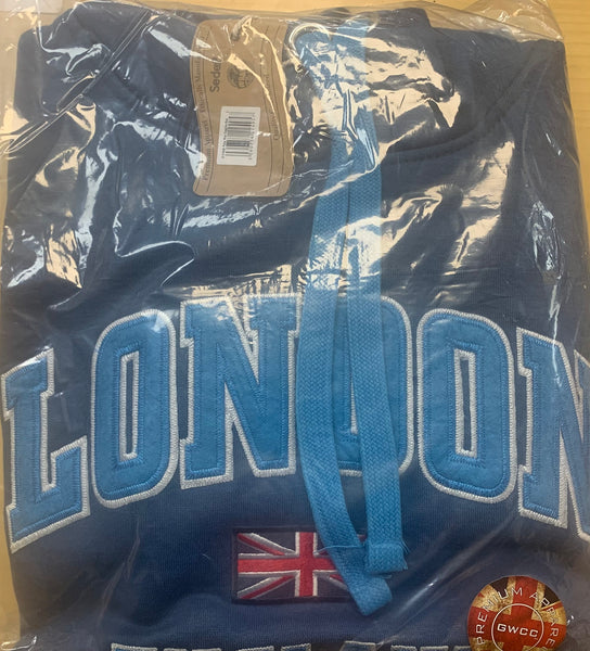 LE129 Unisex London England Applique Embroidery Petrol Blue Colour XS to 4XL