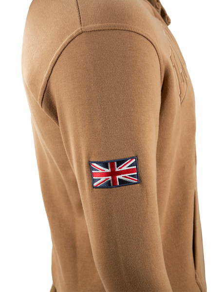 Unisex London England Zipped Hoodie Desert Storm Colour, Sizes XS to 4XL, with Union Jack Metal Pin Badge