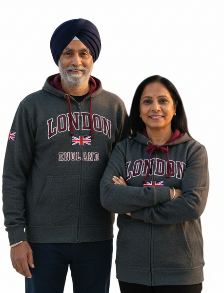LE129ZCM GWCC Unisex London England Zipped Hooded Sweatshirt Charcoal XS TO 4XL