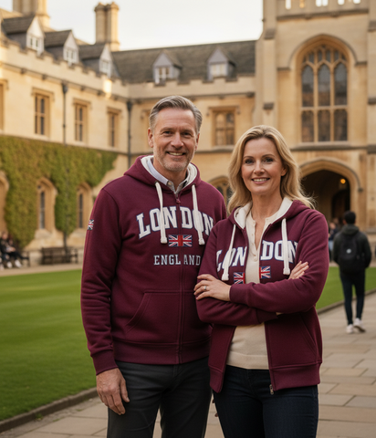 LE129ZMOW Unisex London England Zipped Hooded Sweatshirt Maroon XS TO 4XL