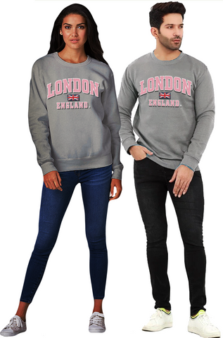GWCC LE201GP Unisex London England applique embroidery sweatshirt colour Grey Pink embroidery Sizes XS to 4XL