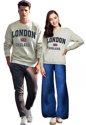 GWCC LE201OWN Unisex London England applique embroidery sweatshirt colour Off White navy embroidery Sizes XS to 4XL