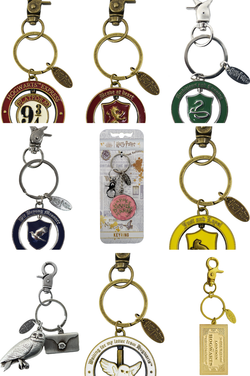 Licensed Harry Potter House Spinner Keyrings, Platform 9 3/4 and Hedwi ...