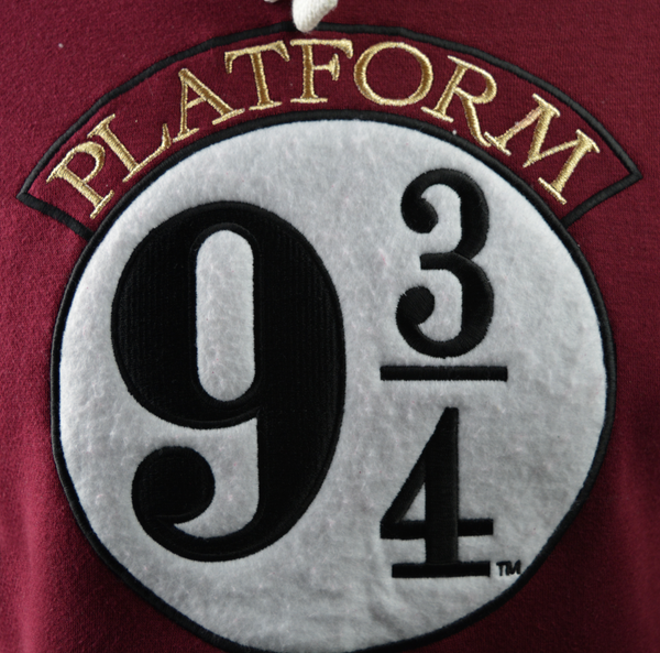 Licensed Unisex Harry Potter Platform 9 3/4 Applique Embroidery with sleeve print Hoodie Hooded Sweatshirt
