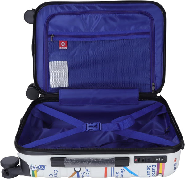 GWCC Licensed London Underground, 3 Piece Suitcase Set 20 inches(Cabin Size), 24,28 inches Tube map Print, ABS + PC Shell, TSA Locks, 360 Wheels Locks, UG Zip Holder, Blue Lining, Zipped Luggage