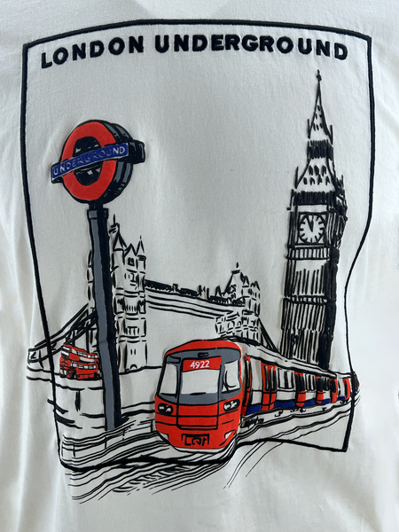 London Underground Sketch Embroidered T-Shirt, Off White, Unisex, Cotton, Long Sleeve, Crew Neck, Licensed Merchandise - British Heritage Brands