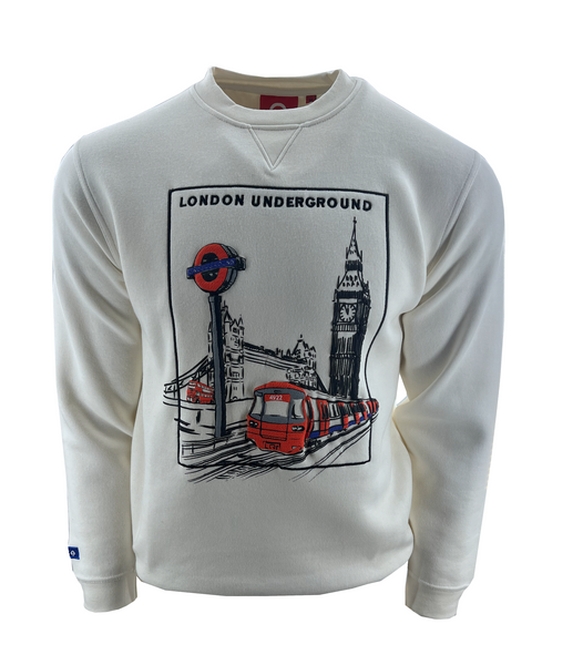 London Underground Unisex Embroidered Sketch Design Sweatshirt, Off White, XS to 4XL, Licensed - British Heritage Brands