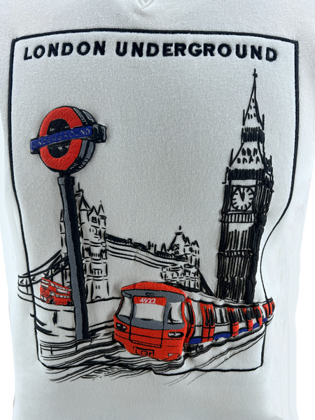 London Underground Unisex Embroidered Sketch Design Sweatshirt, Off White, XS to 4XL, Licensed - British Heritage Brands
