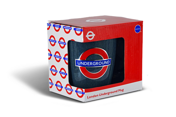 Licensed London Underground Ceramic Mug, Blue, Reactive Glaze Finish, Raised Roundel Crest, Unique Artisan Stoneware - British Heritage Brands