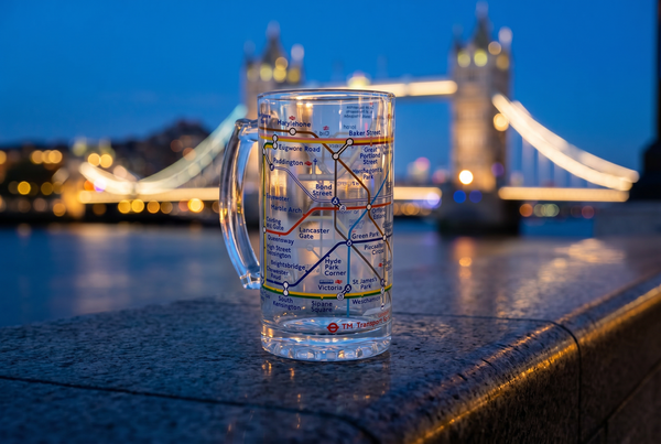 London Underground Tube Map Glass Beer Stein, 500ml, Mind the Gap Design, Licensed - British Heritage Brands