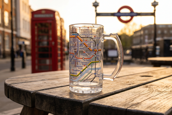 London Underground Tube Map Glass Beer Stein, 500ml, Mind the Gap Design, Licensed - British Heritage Brands