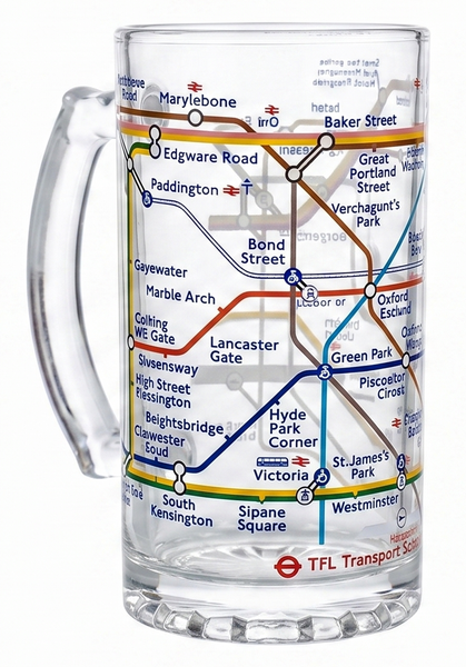 London Underground Tube Map Glass Beer Stein, 500ml, Mind the Gap Design, Licensed - British Heritage Brands