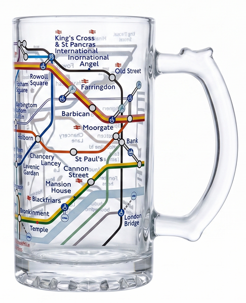 London Underground Tube Map Glass Beer Stein, 500ml, Mind the Gap Design, Licensed - British Heritage Brands