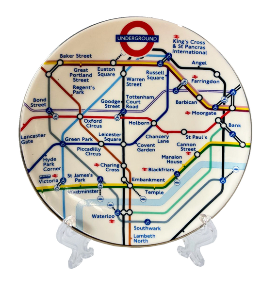 London Underground printed Tube Map Decorative porcelian Plate, Round, Licensed, 12cm and 20cm, hang and with stand - British Heritage Brands