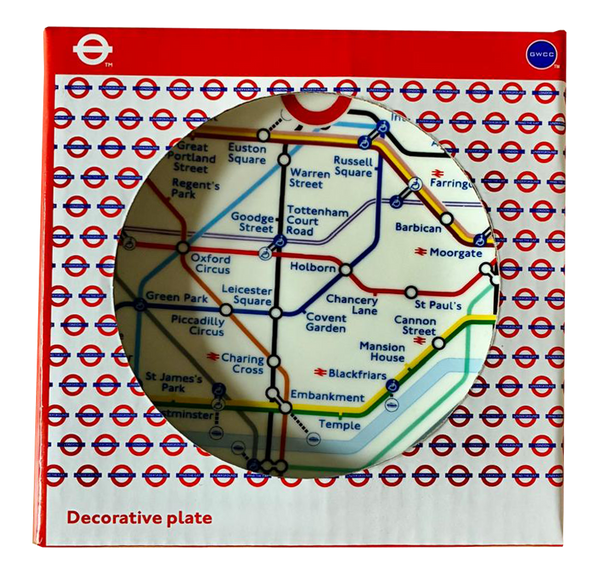 London Underground printed Tube Map Decorative porcelian Plate, Round, Licensed, 12cm and 20cm, hang and with stand - British Heritage Brands