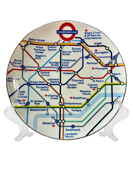 London Underground printed Tube Map Decorative porcelian Plate, Round, Licensed, 12cm and 20cm, hang and with stand - British Heritage Brands