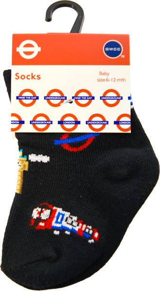 GWCC Licensed London Underground Baby(6-12 Months) and Kids(3-5.5) Socks with train, big ben Black Colour