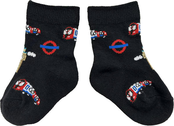 GWCC Licensed London Underground Baby(6-12 Months) and Kids(3-5.5) Socks with train, big ben Black Colour