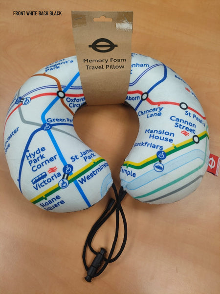 Licensed London Underground tube map travel neck pillow one side white other side black