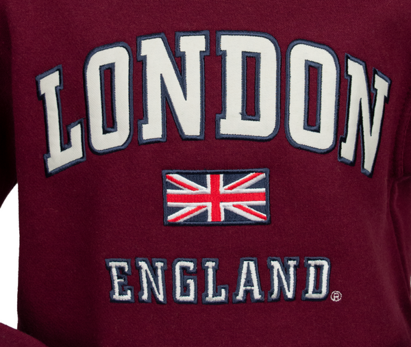 London England Kids Hoodie Hooded Sweatshirt Maroon Colour (LE129K) - British Heritage Brands