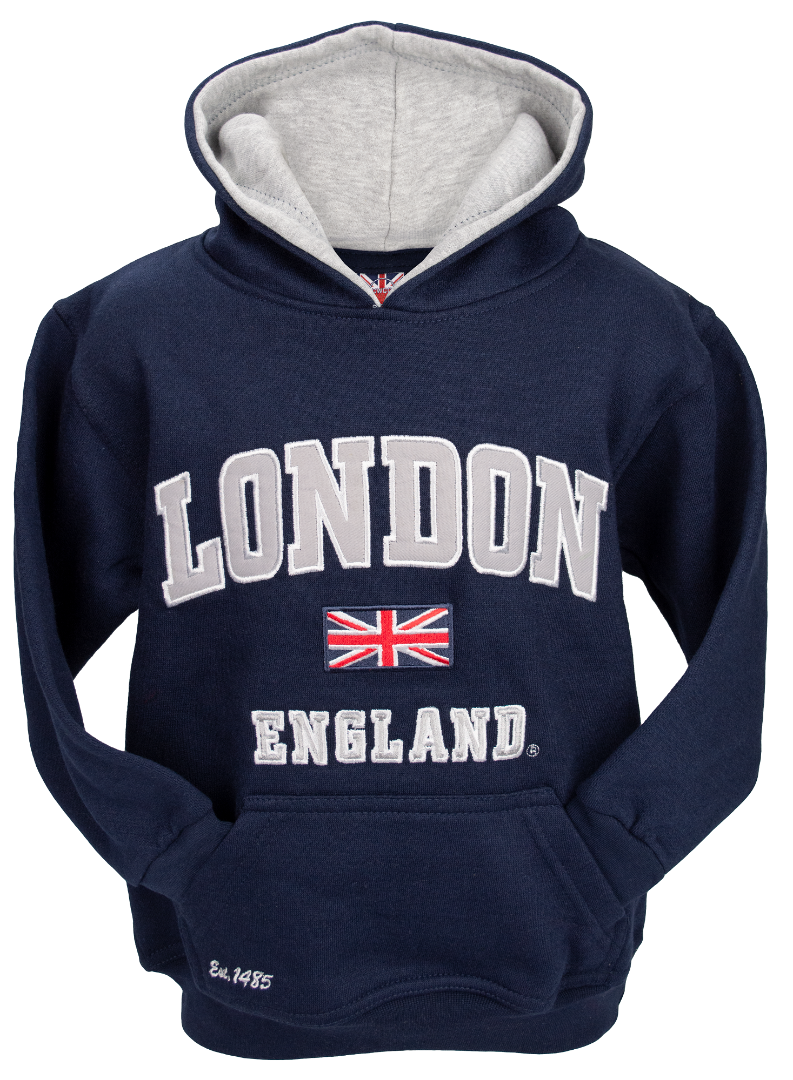 London England Kids Hoodie Hooded Sweatshirt Navy Colour (LE129K) - British Heritage Brands