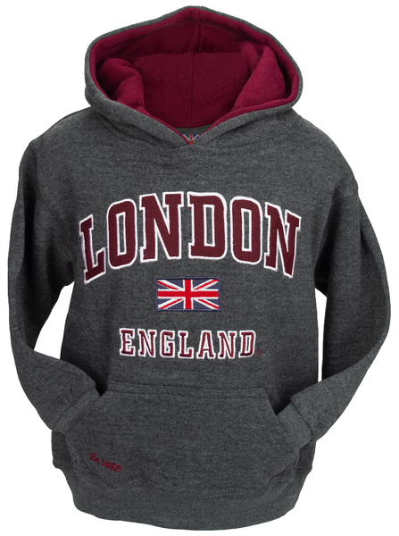 London England Kids Hoodie Hoodie Hooded SweatshirtCharcoal Colour (LE129K) - British Heritage Brands