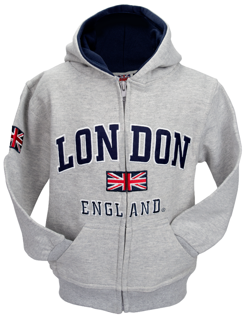 London England Kids Zipped Hoodie Hooded Sweatshirt Grey Colour