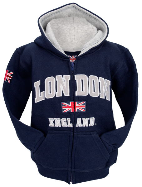 London England Kids Zipped Hoodie Hooded Sweatshirt Navy Colour (LE129KZ) - British Heritage Brands