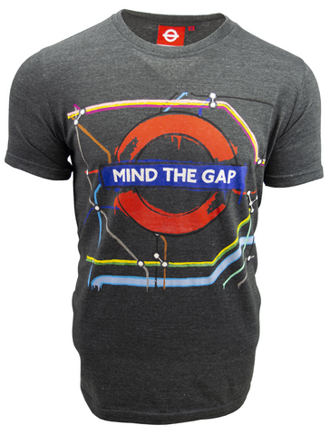 Licensed TFL103C Unisex Artistic Mind the Gap T Shirt Charcoal-New
