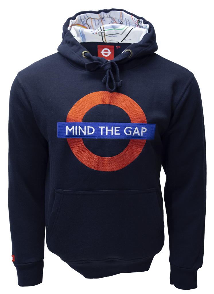 TFL129 Licensed Unisex Mind the Gap Embroidered Hooded Sweatshirt British Heritage Brands
