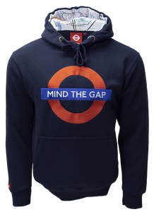 TFL129 Licensed Unisex Mind the Gap Embroidered Hooded Sweatshirt