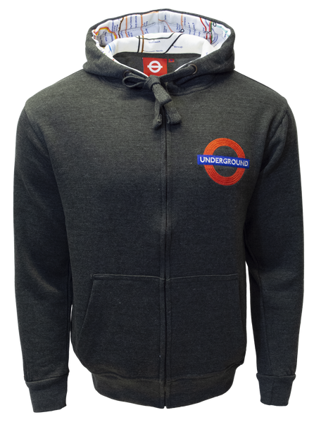 TFL129Z Licensed Unisex Underground Roundel Zipped Hooded Sweatshirt - British Heritage Brands