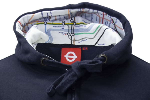 TFL129Z Licensed Unisex London Roundel Zipped Hooded Sweatshirt Navy - British Heritage Brands