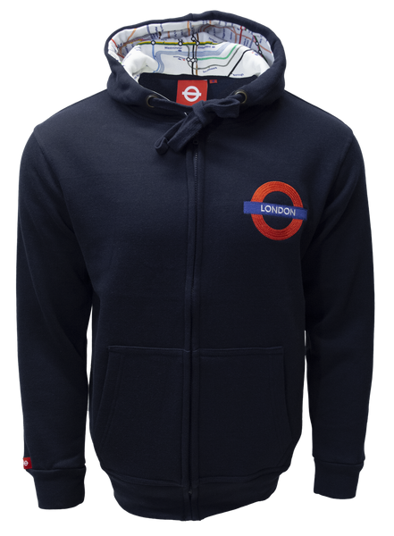 TFL129Z Licensed Unisex London Roundel Zipped Hooded Sweatshirt Navy - British Heritage Brands
