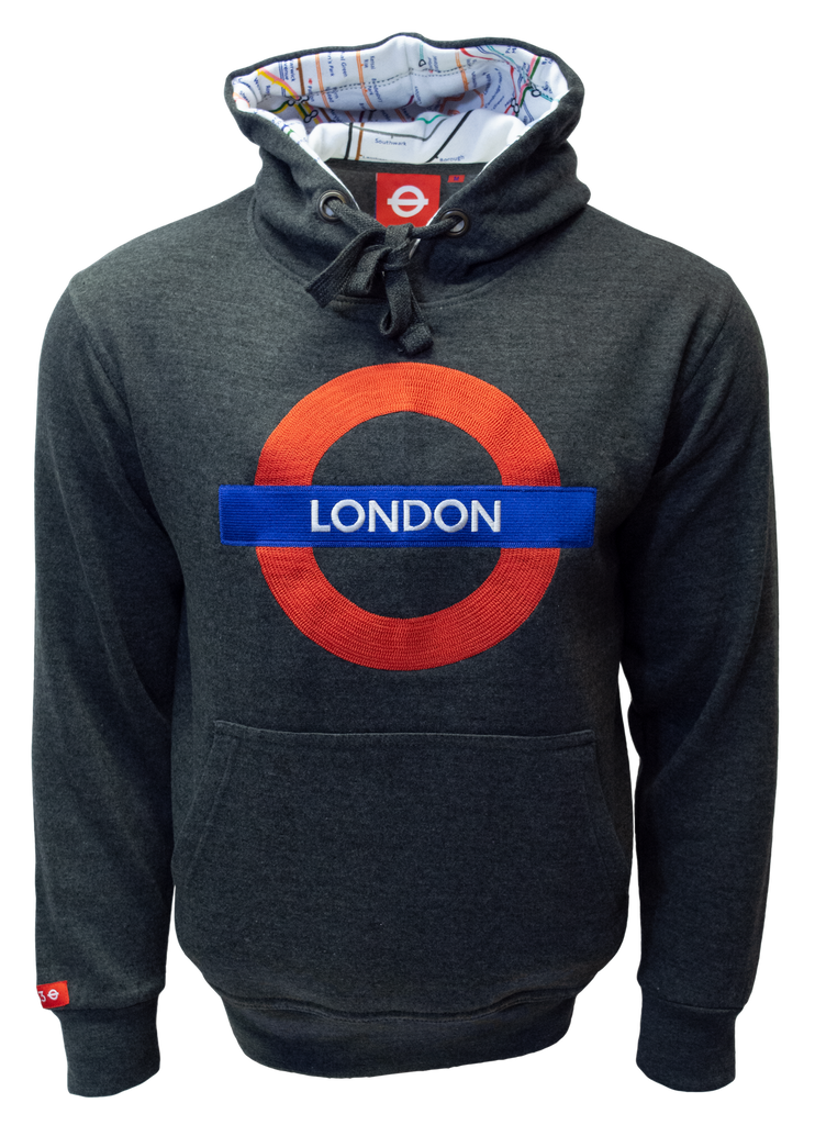 TFL129 Licensed Unisex London Roundel Embroidered Hooded Sweatshirt British Heritage Brands