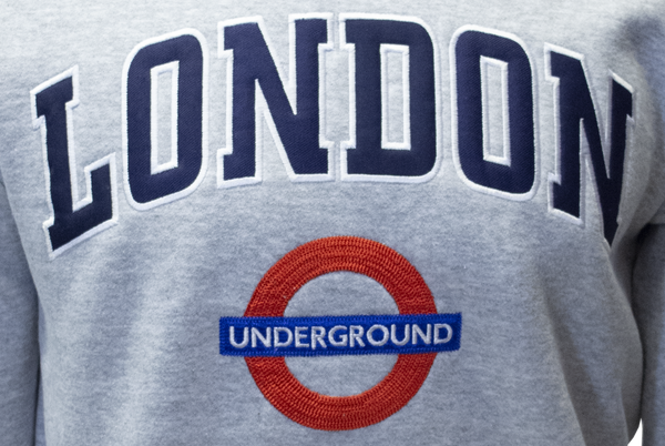 TFL201 Licensed Unisex London Applique Underground Sweatshirt Sports Grey - British Heritage Brands