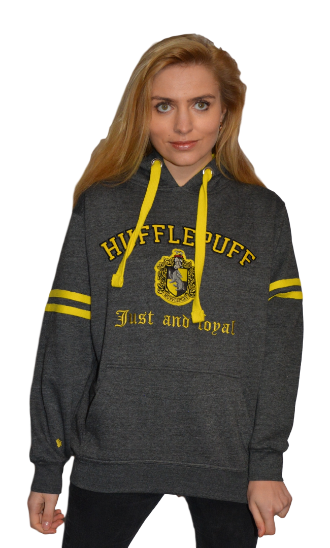 Licensed Unisex Hufflepuff Hooded Hoodie Sweatshirt-Charcoal Harry Potter - British Heritage Brands