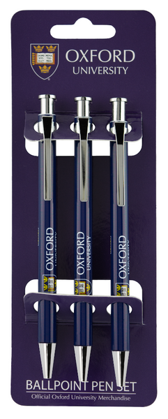 Official Licensed Set of 3 Oxford University Pens with Printed Crest Shield
