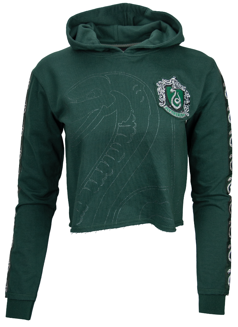 Harry Potter Licensed Ladies Girls Slytherin House Cropped Hoodie Sweat Green