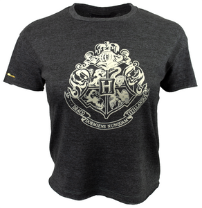 HP106LHW Licensed Harry Potter Hogwarts Ladies/Girls Charcoal Crop T-ShirT