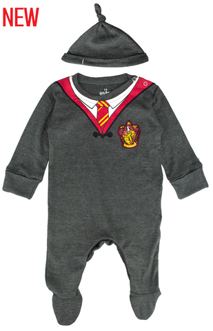 Licensed Harry Potter Baby Romper Baby Grow with Hat Gryffindor for Boy or Girl (0-3 Months) Charcoal