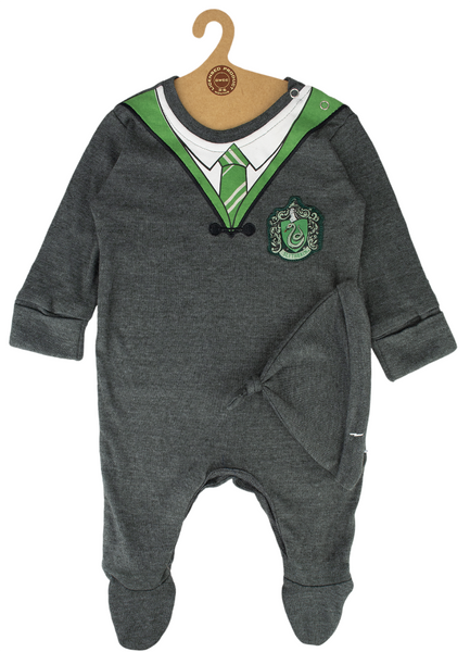 Licensed Harry Potter Baby Romper Baby Grow with Hat Slytherin for Boy or Girl (0-3 Months) Charcoal