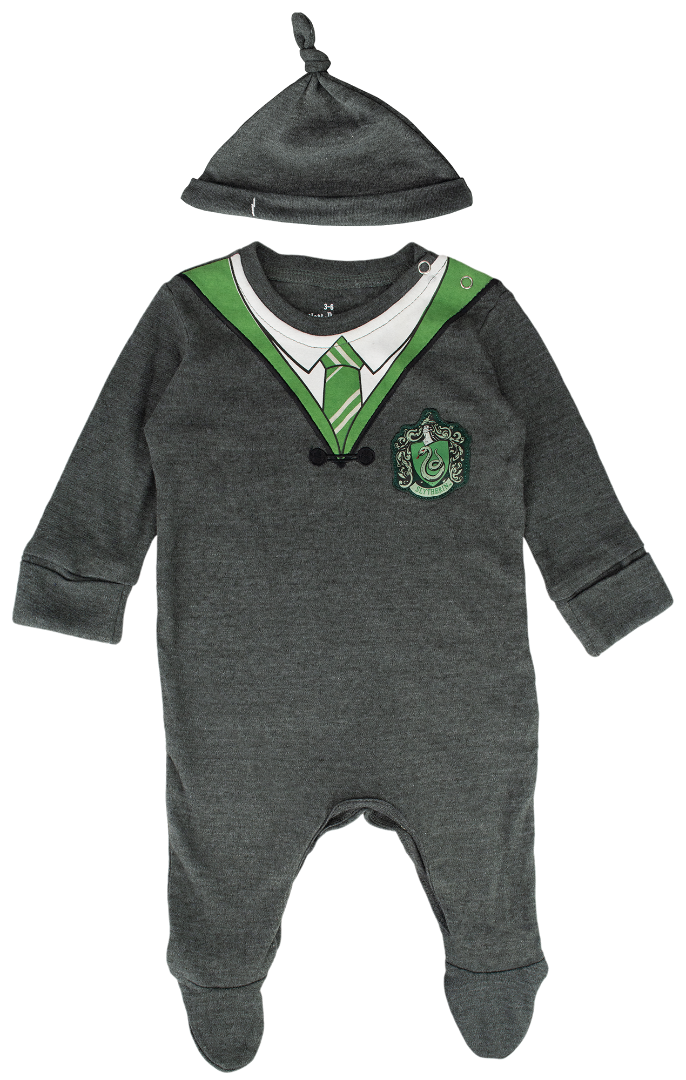 Licensed Harry Potter Baby Romper Baby Grow with Hat Slytherin for Boy or Girl (0-3 Months) Charcoal